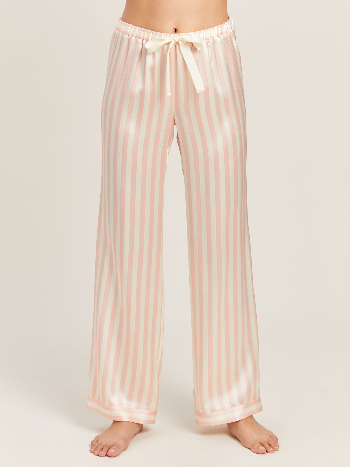 Chantal Pant in Petal Stripe  Luxury Silk Petal Pink Pajama Pants
